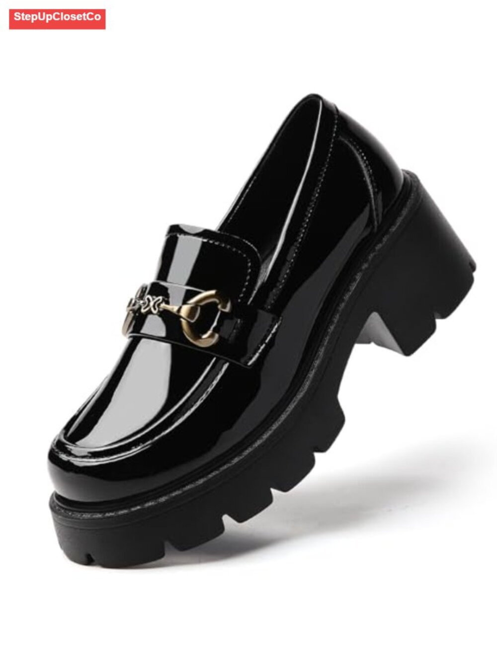 Chunky Loafers Women Platform Loafers Womens Loafer Heel Black Patent